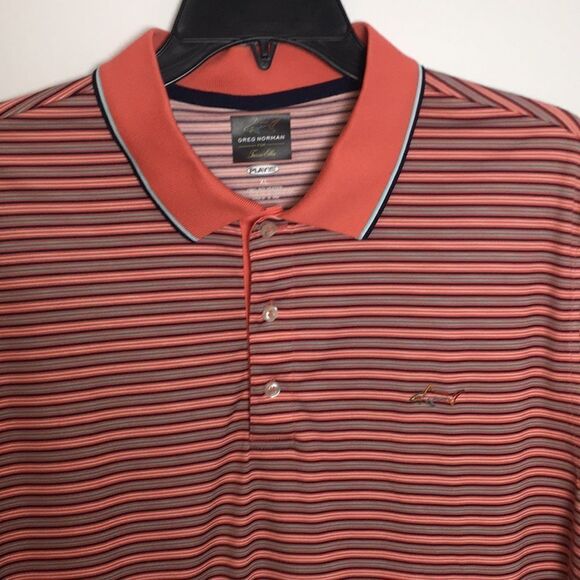 Greg Norman for Tasso Elba Polo Golf Shirt Men's XL Play Dry Salmon Striped - Picture 2 of 12